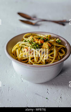 Bowl of Pasta with Pesto Stock Photo