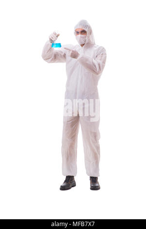 Chemist working with poisonous substances isolated on white background Stock Photo