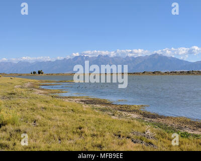 San Luis Lakes sits at the base of the Sangre de Cristo Mountains, overlooking Great Sand Dunes National Park.  The park is home to enormous sand dune Stock Photo