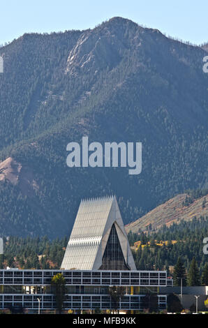 The Air Force Academy Chapel makes a unique mark on the landscape in Colorado Springs, Colorado. Stock Photo