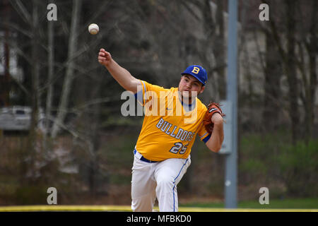 Butler, NJ, USA.  24th April, 2018.  High School baseball game being played at Butler High School.  Photo by Sandy Stucki Stock Photo