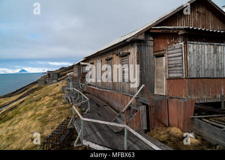 Coal mining town  - former Russian coal mining settlement in Billefjorden Spitsbegren Norway Stock Photo