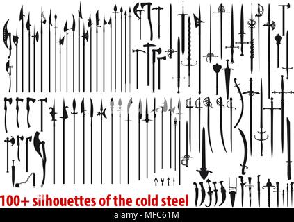 big set silhouettes of the cold steel Stock Vector