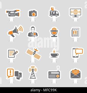 Media and News Icons Sticker Set Stock Vector