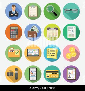 Auditing, Tax, Accounting Flat Icons Set Stock Vector