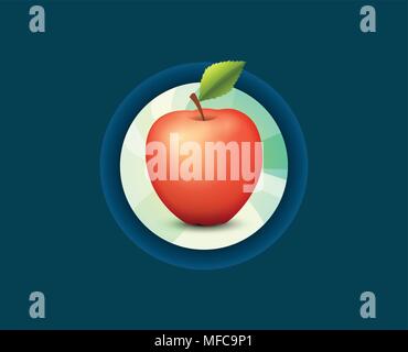 Label Emblem of Fresh Tasty Apple isolated on dark background, Vector Illustration for organic juice. Stock Vector