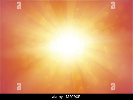 Orange Background with Sunshine and Flash with Rays - Abstract Vector Illustration in A4 Format. Stock Vector