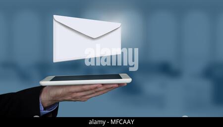 Envelope letter message and man using tablet Stock Photo