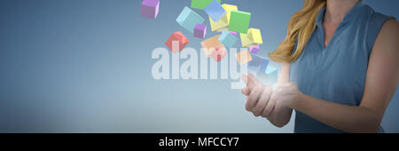 Composite image of mid-section of businesswoman working with object Stock Photo
