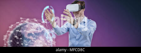 Composite image of businessman working with vr Stock Photo