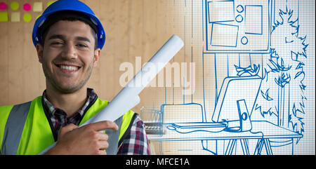Composite image of happy construction worker Stock Photo