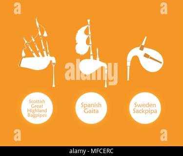 Set of Bagpipes, Vector Illustration in Flat Style Design Stock Vector
