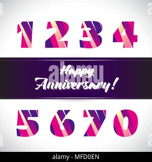 Vector set of anniversary signs, symbols. Ten, fifteen, twenty, thirty, forty, fifty, sixty seventy years jubilee design elements collection Stock Vector