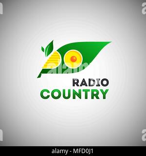Ecological radio logo template with green leaf silhouette Stock Vector