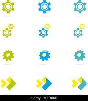 Industrial vector logo design concept. Gear shape with wrench symbol. Unique logotype for repair or service and maintenance business. Corporate icon t Stock Vector