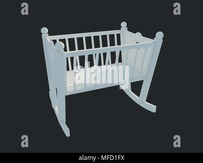 3d rendering of a white bed isolated on a black dark background Stock Photo