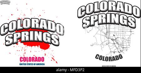 Colorado Springs, Colorado, logo design. Two in one vector arts. Big logo with vintage letters with nice colored background and one-color-version with Stock Vector