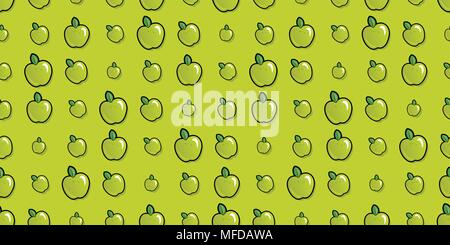 Repeating seamless pattern of bright green cartoon apples Stock Vector