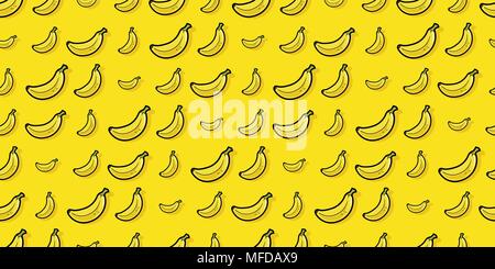 Repeating seamless pattern of bright yellow cartoon bananas Stock Vector
