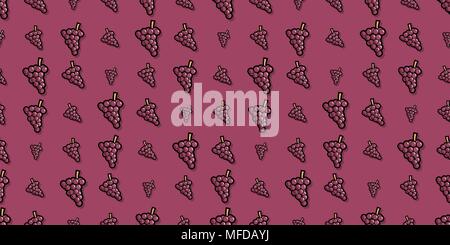 Repeating seamless pattern of bunches of red cartoon grapes Stock Vector