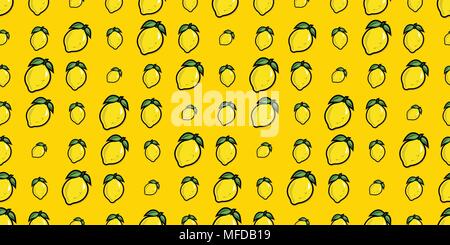 Repeating seamless pattern of bright yellow cartoon lemons Stock Vector
