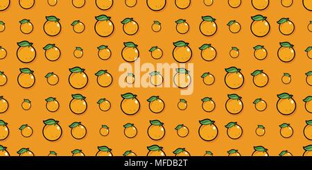 Repeating seamless pattern of bright orange cartoon oranges Stock Vector