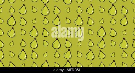 Repeating seamless pattern of green cartoon pears Stock Vector