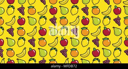Repeating seamless pattern of fruit in bright colours Stock Vector