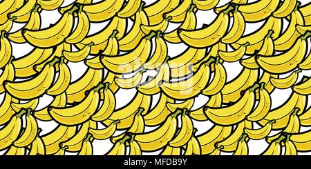 Repeating seamless pattern of bright yellow cartoon bananas Stock Vector