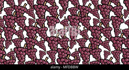 Repeating seamless pattern of bunches of red cartoon grapes Stock Vector