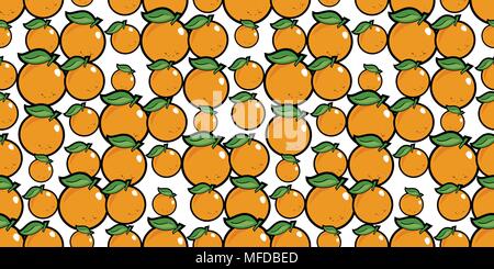 Repeating seamless pattern of bright orange cartoon oranges Stock Vector