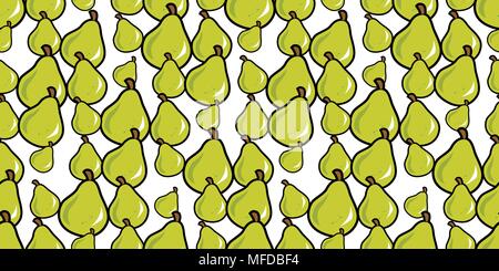 Repeating seamless pattern of bright green cartoon pears Stock Vector