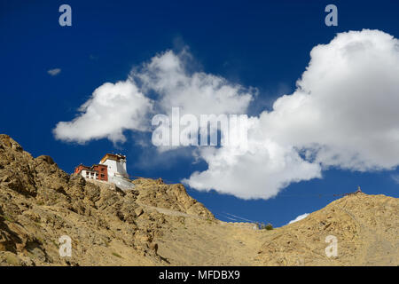 View on the beautifully Red Maitreya Temple no the Leh palace hill in the Leh city in Ladakh, Jammu and Kashmir Stock Photo