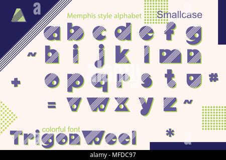 Memphis style decorative alphabet, typeface. Pop art font for slogan graphic print, hipster fashion, geometric pattern, vintage poster Stock Vector