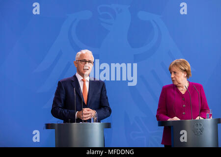 19 / Press statements by Federal Chancellor Angela Merkel and Australian Prime Minister Malcolm Turnbull at the Berlin Chancellery on 23.04.2018. Australia, Press Conference, PK, Policy | usage worldwide Stock Photo