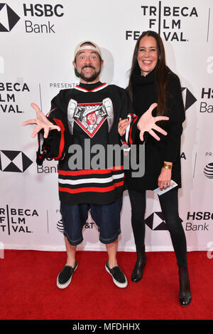 New York, USA. 24th April 2018. Kevin Smith and Jennifer Schwalbach Smith attend the screening of 'All These Small Moments' during the 2018 Tribeca Film Festival at SVA Theatre on April 24, 2018 in New York City. Credit: Erik Pendzich/Alamy Live News Stock Photo