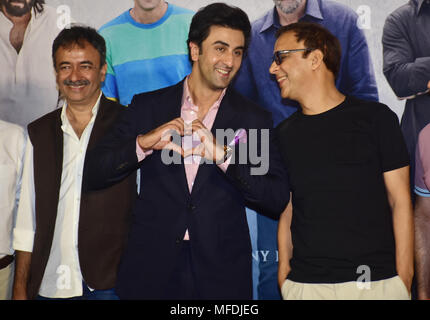 Ranbir Kapoor, Vidhu Vinod Chopra and Rajkumar Hirani promote Sanju at  Mehboob Studios in Bandra