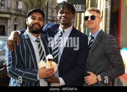 Swansea, South Wales, UK. 25th April 2018 Students pictured on Swansea's Wind St, enjoying themselves ahead of the Welsh Varsity Shield rugby match between Swansea and Cardiff universities at the Liberty Stadium, which was the highlight of a day in the city, full of sporting events between the two South Wales universities.   Credit: Robert Melen/Alamy Live News. Stock Photo