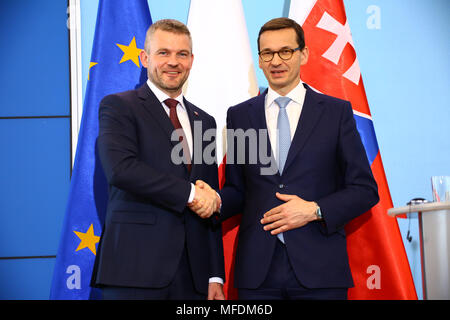 Poland, Warsaw, 25th April 2018: Prime Minister Mateusz Morawiecki held ...