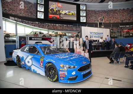 Concord, NC, USA. 22nd Apr, 2018. CONCORD, N.C. (April 25, 2018) ''“ Who said you can't go home? NASCAR champion Matt Kenseth will return to the organization where he began his storied NASCAR career, piloting Roush Fenway's flagship No. 6 Ford Fusion for a part of the 2018 season. Kenseth will also have a new home away from home, with the team announcing a multi-year partnership with Wyndham RewardsÂ®, the award-winning loyalty program of Wyndham Hotel Group, as a new primary on the No. 6. Credit: Stephen A. Arce/ASP/ZUMA Wire/Alamy Live News Stock Photo