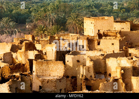 View of old houses in the Siwah oasis in the fortress of Shali in the Sahara Desert on the territory of Egypt Stock Photo