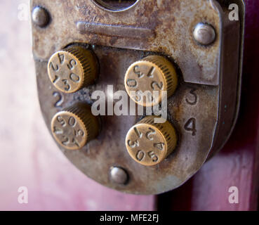 Fragment of a mechanical combination lock with rotary controls Stock Photo
