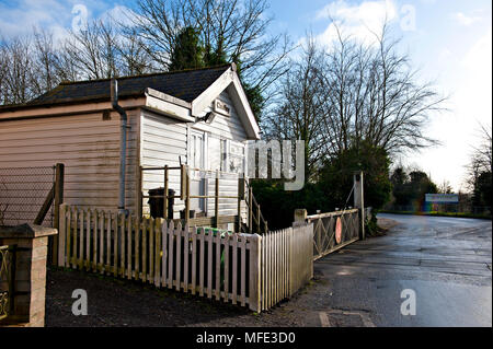 Cantley station Signabox and crossing on the Wherry lines between Norwich and Lowestoft in Suffolk, UK Stock Photo