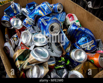 Voronezh, Russia - June 14, 2017: Empty beer cans at the collection point for recyclables Stock Photo