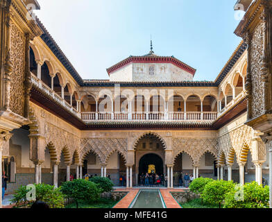 Patio de las Doncellas, Court of the Virgins, an Italian Renaissance courtyard, 1540 to 1572, with stucco arabesques in the Stock Photo