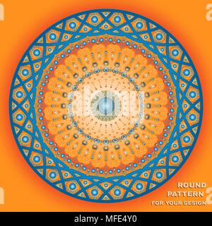 Vector round pattern with text in orange and blue Stock Vector