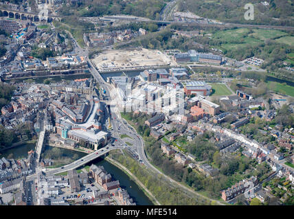 An aerial view of Durham City Centre, showing new retail development, North East England, UK Stock Photo