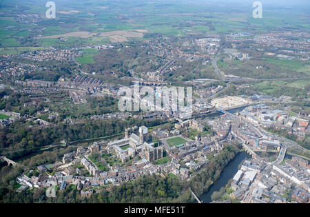 An aerial view of Durham City Centre, showing new retail development, North East England, UK Stock Photo