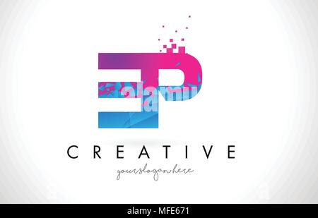 Creative blue letter Ep e p logo with leading lines and road concept ...