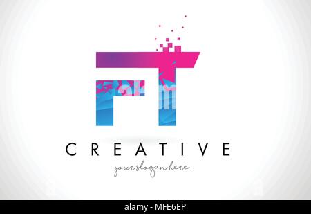 Creative blue letter FT f t logo with leading lines and road concept ...